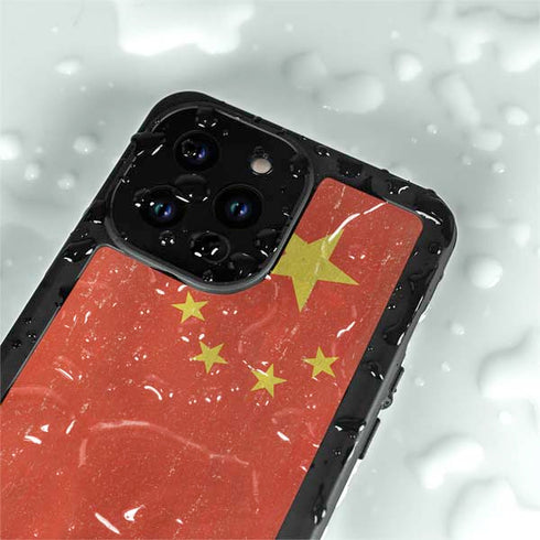 Chinese Flag Distressed iPhone 14 Pro Max Waterproof Case